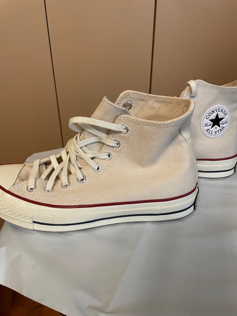 Converse High Top Sneakers - Off-White with Red & Black Trim - Picture 6 of 13